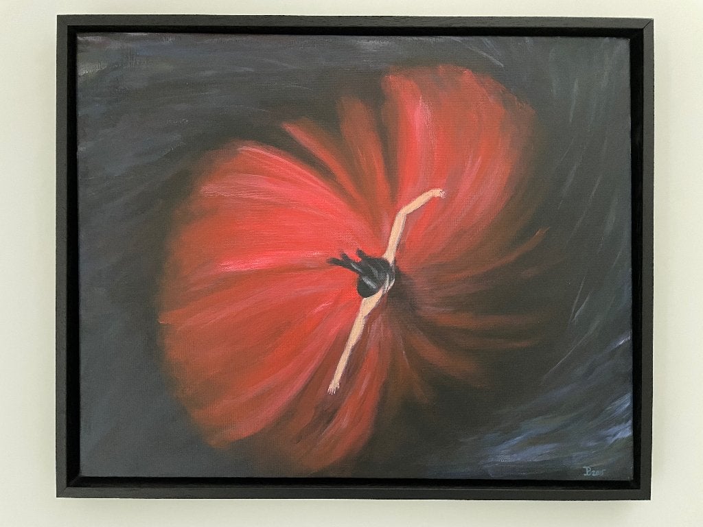 Handgeschilderd Acryl Schilderij Danseres met rode jurk, Ophalen of Verzenden, Gelimiteerde oplage, Textiel, Figuren