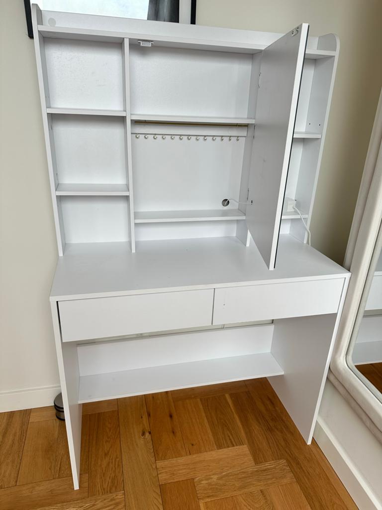 Witte kaptafel met spiegel, lades en opbergruimte, Ophalen, Gebruikt, 100 tot 150 cm, 50 tot 100 cm