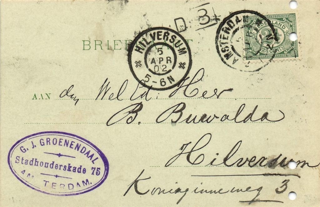G.J. Groenendaal, Amsterdam - 04.1902 - briefkaart, Ophalen of Verzenden, Briefkaart