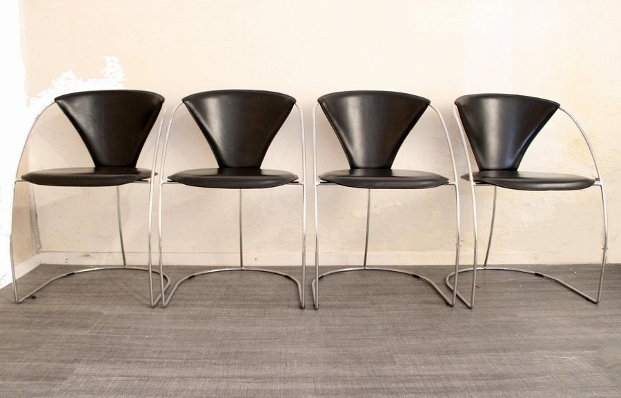 4x Italiaanse design stoelen merk Arrben model Linda, Huis en Inrichting, Stoelen, Gebruikt, -, Zwart, -