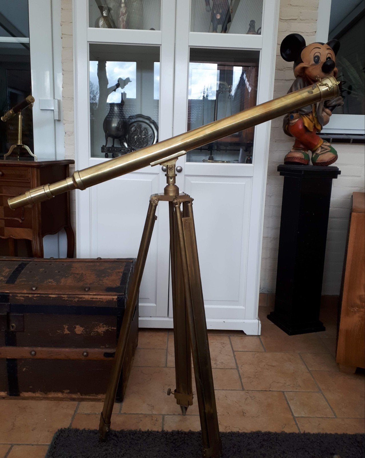 Antieke Messing Telescoop met Statief, Gebruikt, Lenzentelescoop (refractor), 80 tot 200 mm, Met statief