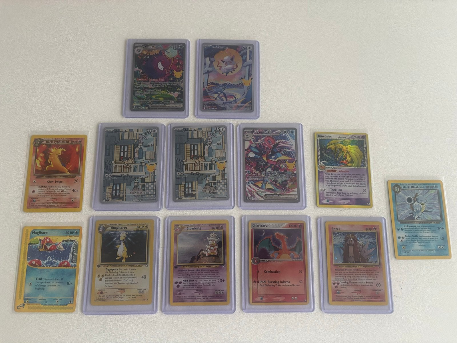 Pokemon kaarten, gengar ex 30th, charizard, 1st edition’s, Ophalen of Verzenden, Zo goed als nieuw, Meerdere kaarten, Foil