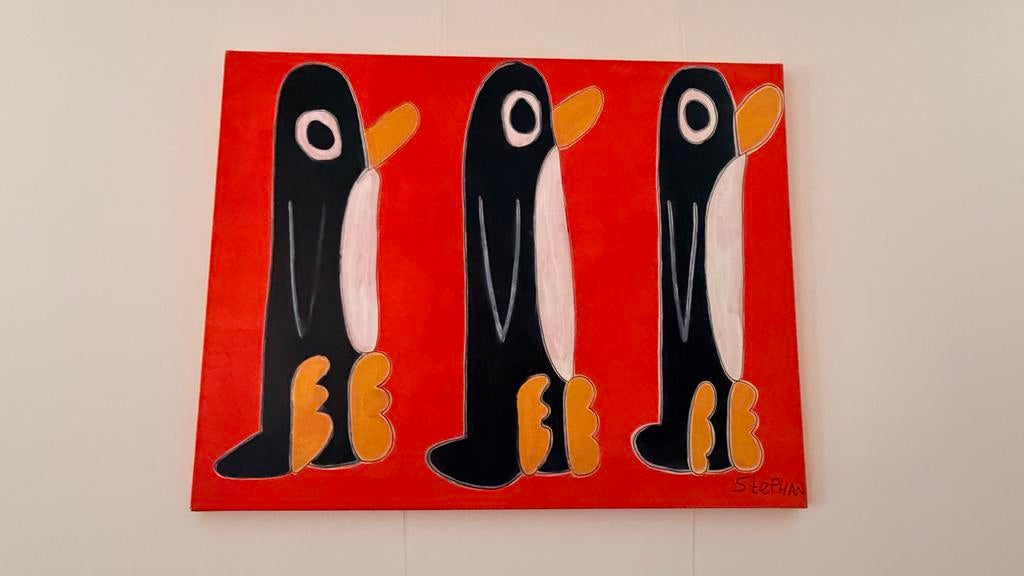 Pinguïns op Canvas - Handgeschilderd, Antiek en Kunst, Kunst | Schilderijen | Modern, Ophalen
