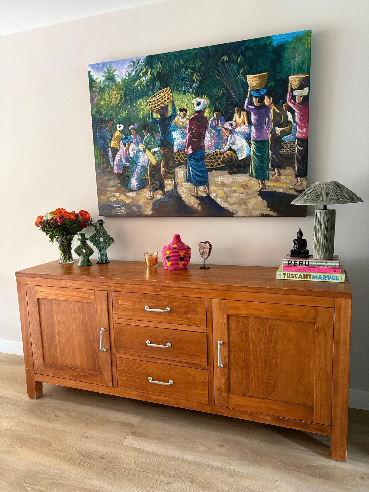 Teakhouten dressoir met lades en deuren, Ophalen, 150 tot 200 cm, Teakhout, Zo goed als nieuw