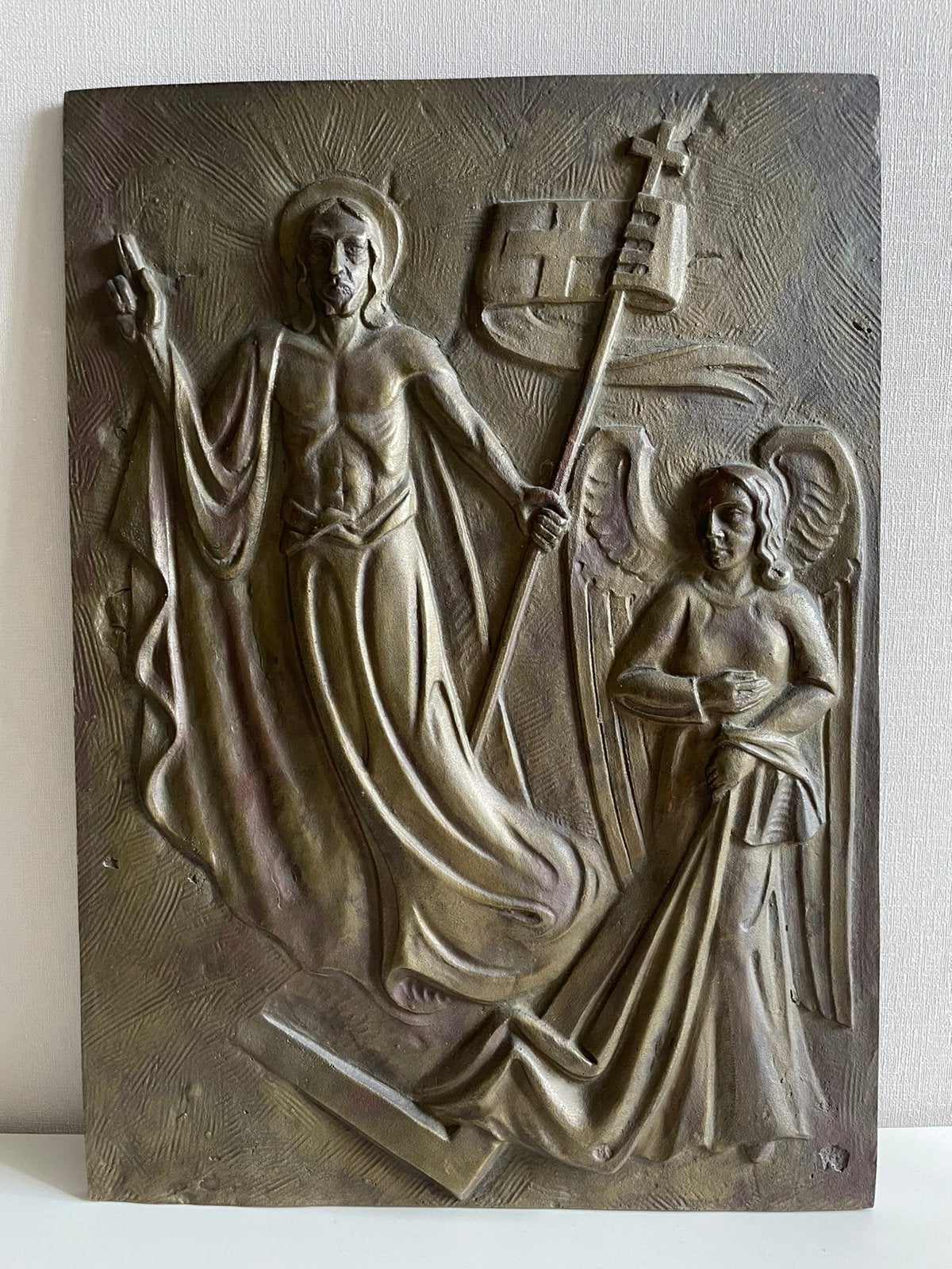 Zware bronzen wandplaquette | Opstanding van Christus (5 kg), Antiek en Kunst, Ophalen