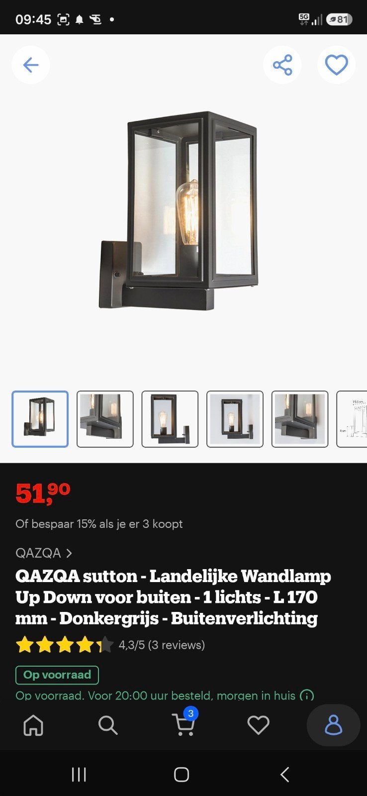QAZQA Sutton Landelijke Wandlamp Up Down Buitenverlichting, Ophalen, Minder dan 50 watt, Wandlamp, Netvoeding