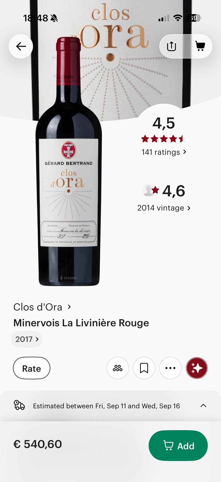 Gerard Bertrand Clos D'ora 2017 - Exclusieve Rode Wijn, Verzamelen, Ophalen of Verzenden, Nieuw, Frankrijk, Rode wijn