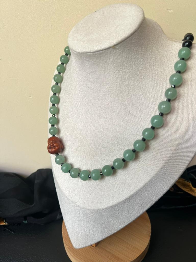 Aventurijn onyx ojime bead boeddha beschermt geluk uniek, Nieuw, Ophalen of Verzenden, Steen of Mineraal, Verstelbaar