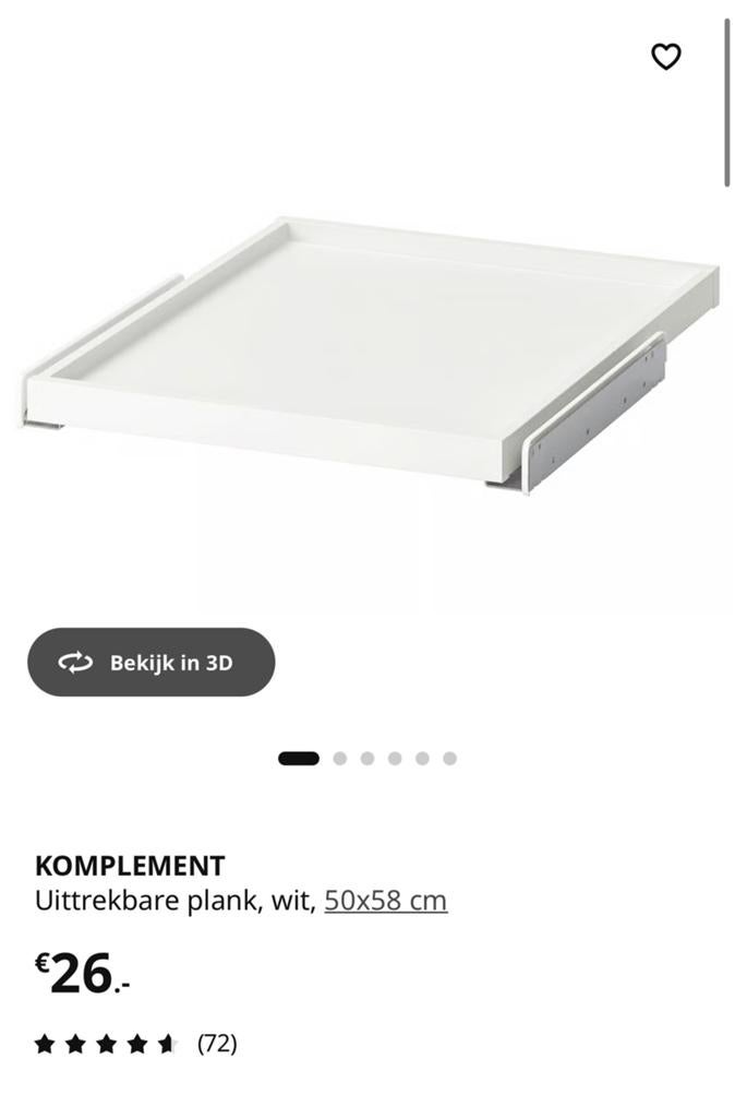 Komplement broek lade en uitrekbare plank pax, Huis en Inrichting, Kasten | Kledingkasten, Zo goed als nieuw, Minder dan 100 cm