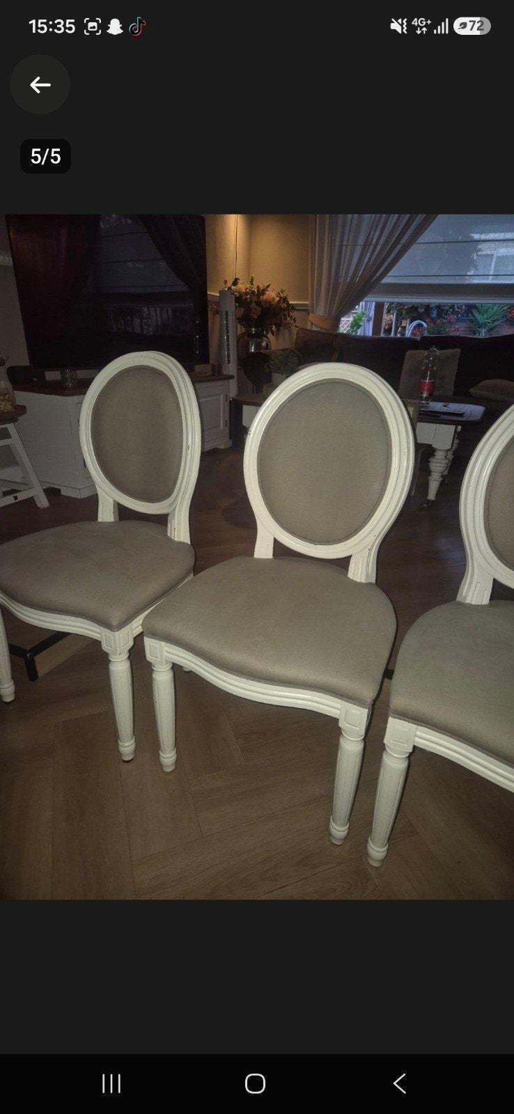 Riviera Maison stoelen 4 stuks barokstijl, Huis en Inrichting, Hout, Gebruikt, Overige kleuren, Ophalen of Verzenden