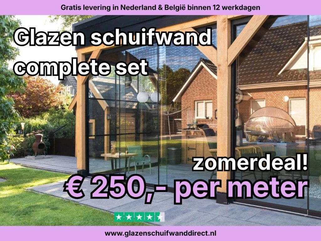 Glazen Schuifwand Compleet - Gratis Bezorgd - €250 per meter, Verzenden, Nieuw, Veranda