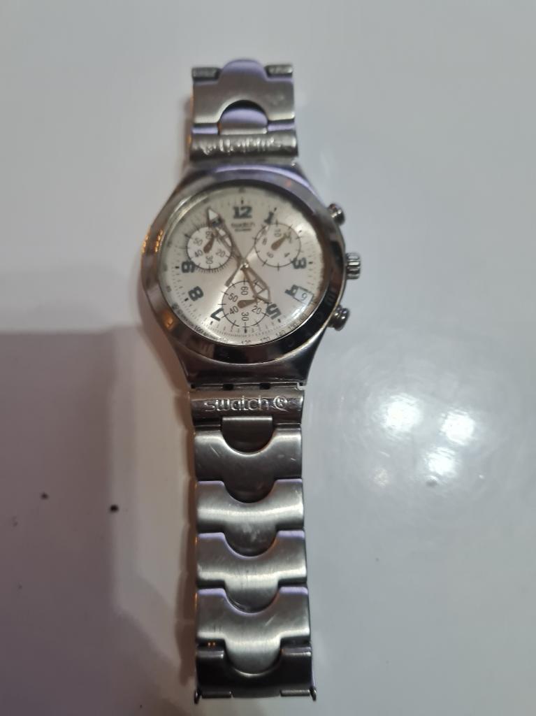 Swatch Irony Chrono "Cadmos White", Sieraden, Tassen en Uiterlijk, Horloges | Heren, Staal, Gebruikt, Staal, Swatch