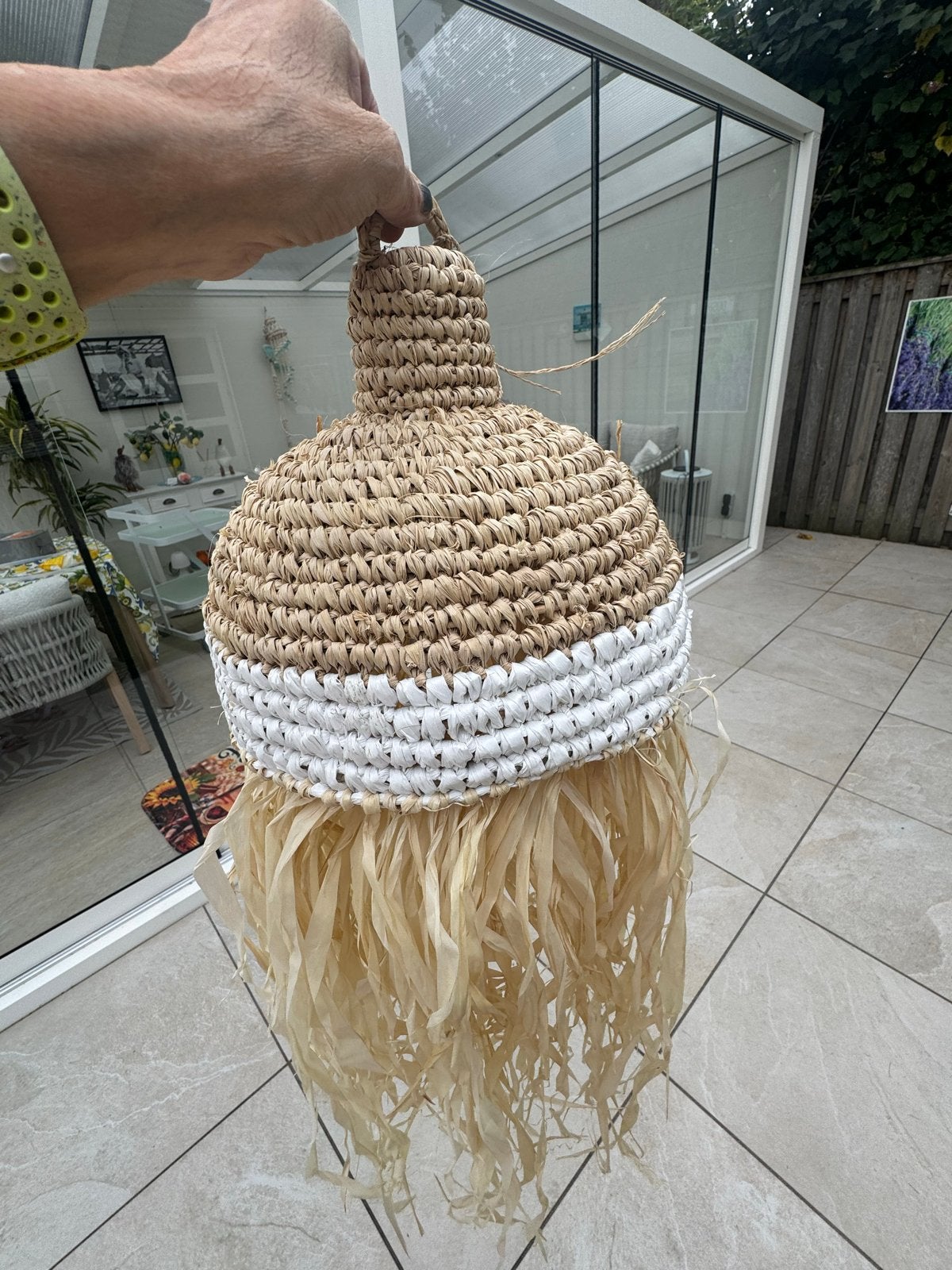 Ibiza Bali lamp handgemaakt boho stijl raffia beige/wit, Ophalen of Verzenden, Nieuw, Natuurlijk materiaal