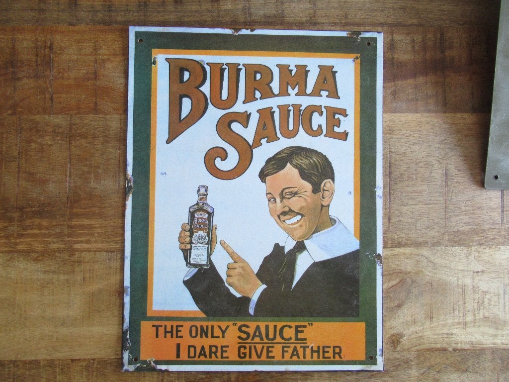2 ijzeren bord Reclamebord platen BURMA SAUS + FOSTER'S BIER, Ophalen of Verzenden, Zo goed als nieuw, Reclamebord, Plaat of Schild