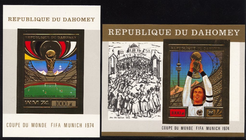 Dahomey, 1974, voetbal, ongetand, postfris, Mi blok 55-56B, Ophalen of Verzenden, Postfris, Sport