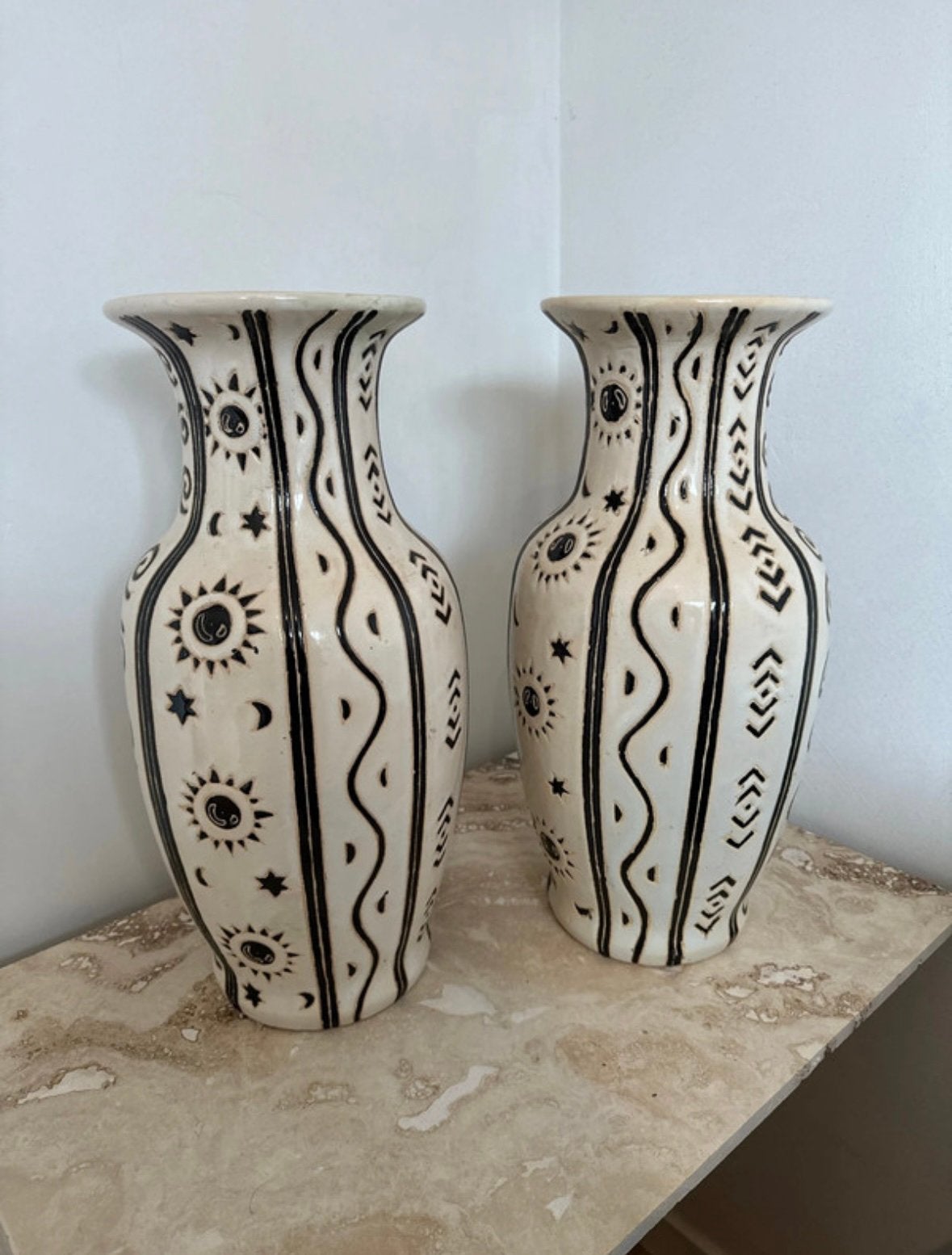 2 ibiza bohemian vazen, Ophalen, Zo goed als nieuw, Met patroon/structuur, Steen/keramiek