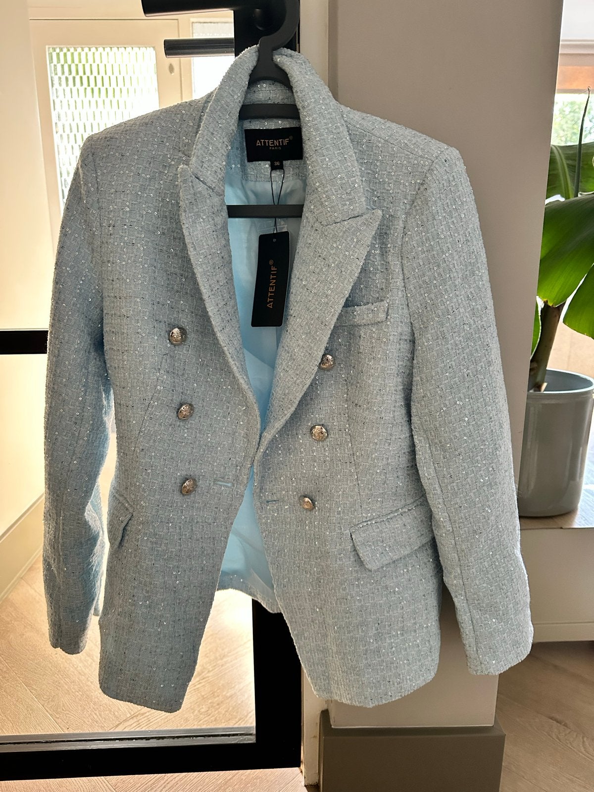 Nieuw Lichtblauw Jasje Maat 36 met Glitter Pailletjes, Kleding | Dames, Ophalen, Blauw, Nieuw, Jasje