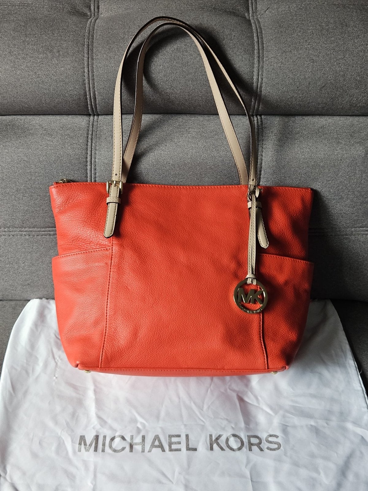 Michael Kors Handtas - Rood Leer, Ophalen of Verzenden, Zo goed als nieuw, Oranje, Handtas