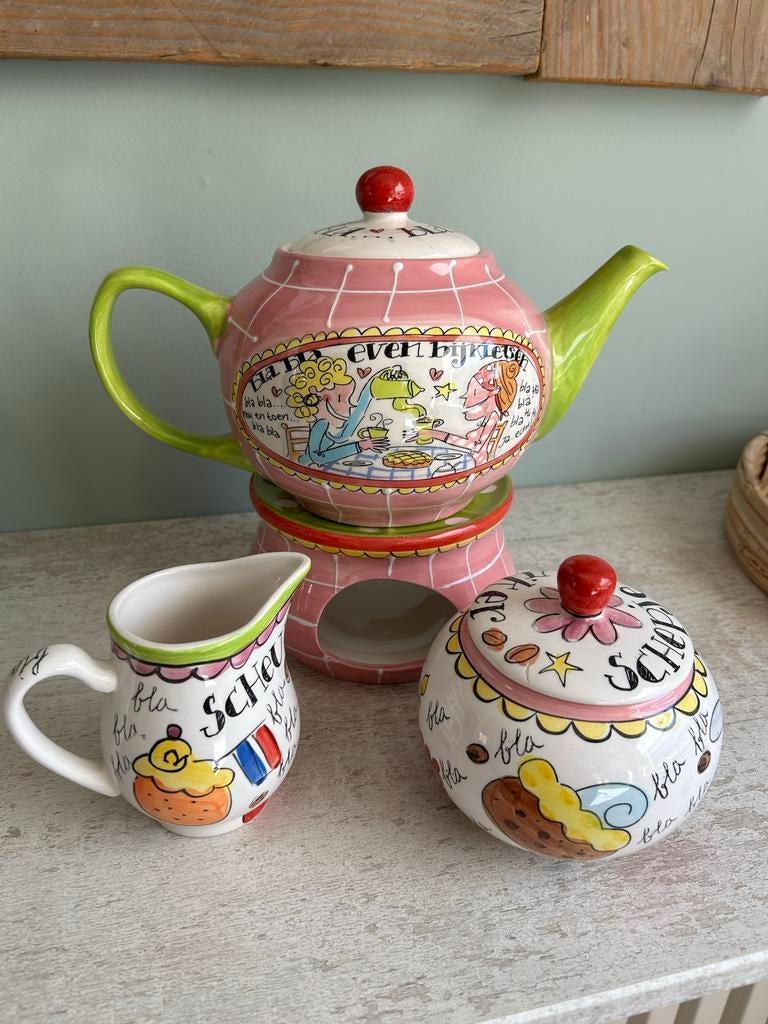 Blond Amsterdam theeservies - theepot, suikerpot, melkkannet, Ophalen, Gebruikt, Keramiek, Compleet servies