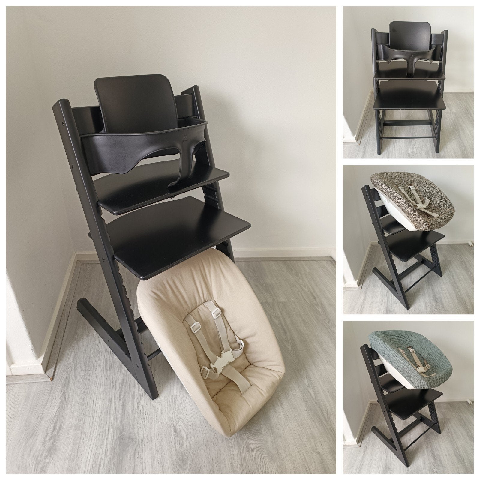 ZGAN!Stokke Tripp Trapp zwart 3 j oud+babyset,newborn,2xhoes, Meegroeistoel, Ophalen of Verzenden, Zo goed als nieuw, X