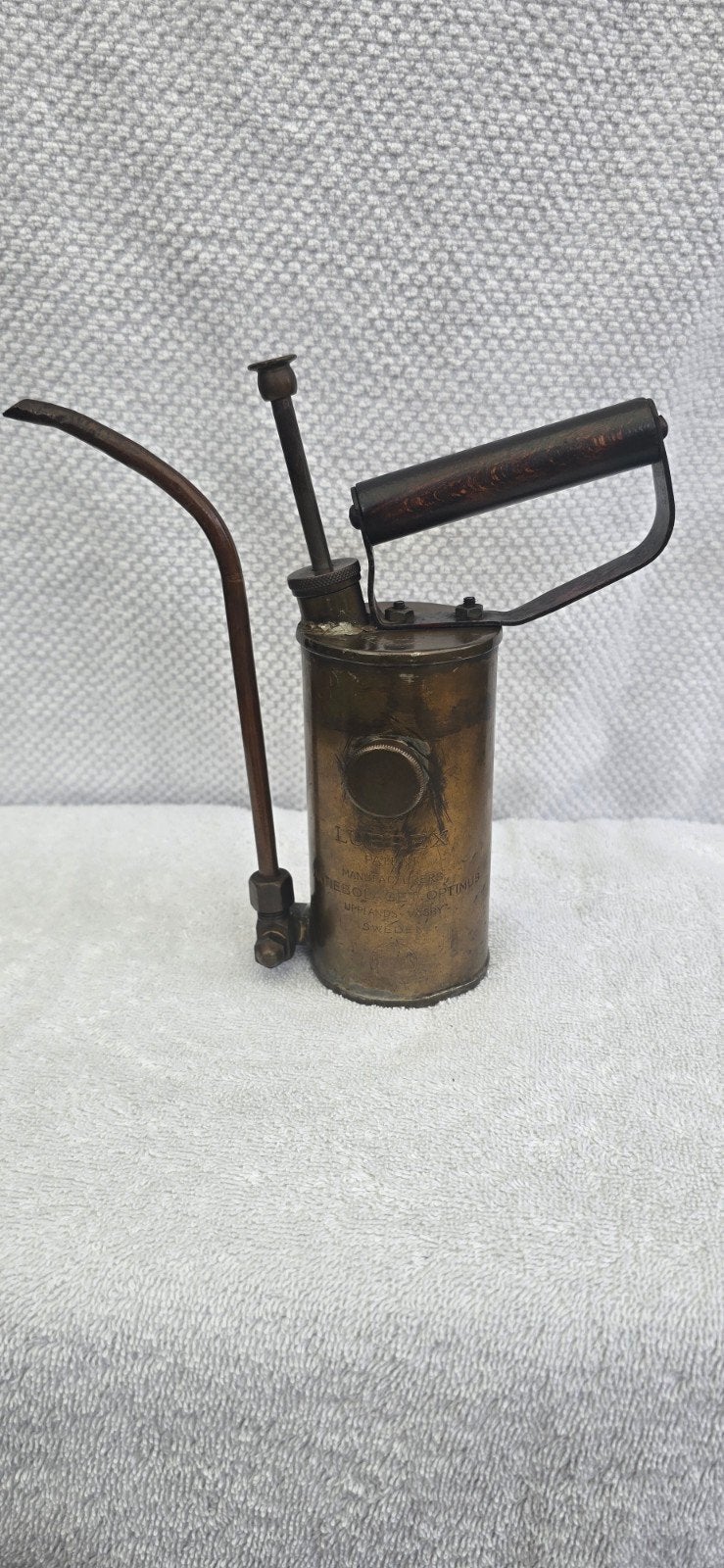 Antieke Lubrex No. 2 oliepomp/oliekan A.B. Optimus Zweden, Ophalen of Verzenden
