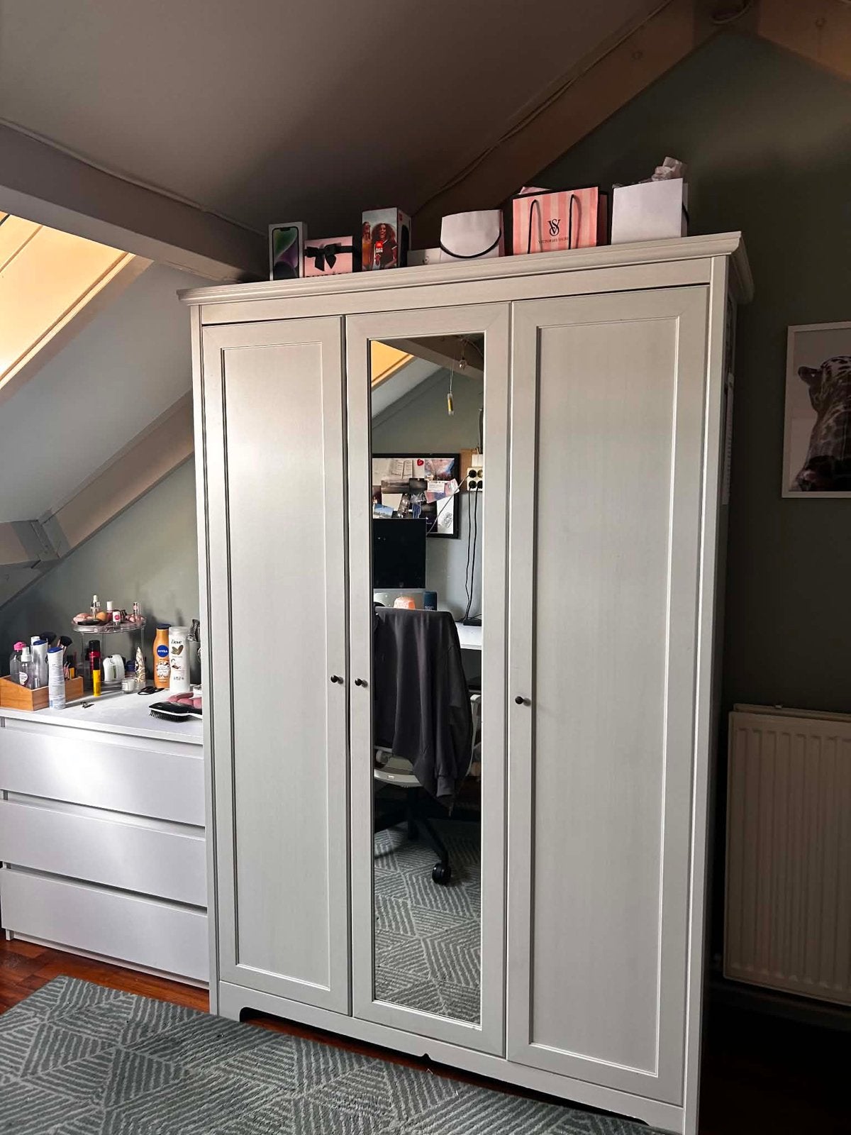 Witte kledingkast met spiegeldeur, Ophalen, Gebruikt, 100 tot 150 cm, 150 tot 200 cm