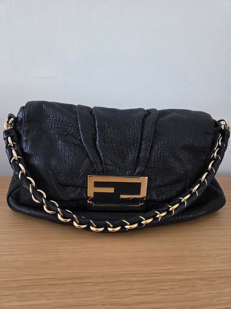 Vintage Fendi tas van zwart lamsleer - Zo goed als nieuw, Ophalen of Verzenden, Zo goed als nieuw, Zwart, Handtas
