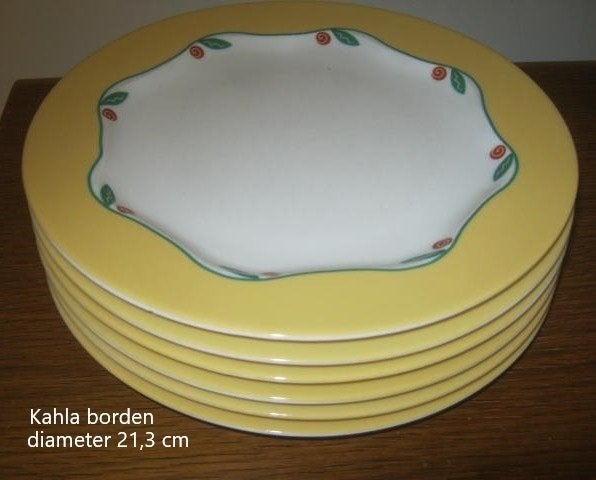 borden, lunchborden, Kahla, wit, rand geel + groen en rood, Ophalen of Verzenden, Zo goed als nieuw, Bord(en), Overige stijlen