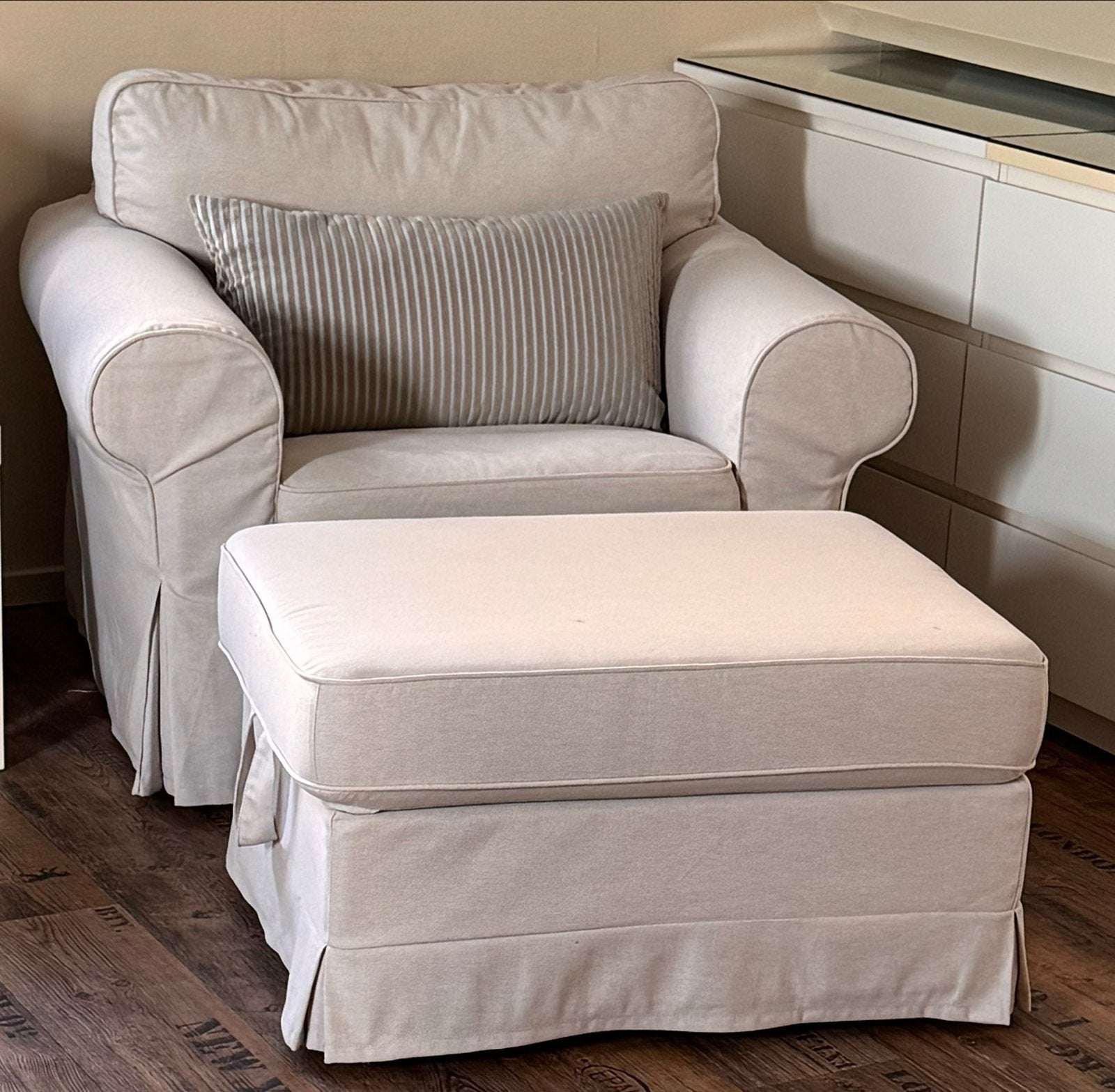 Ongebruikt IKEA EKTORP fauteuil+voetenbank+opbergruimte zgan, Ophalen, Nieuw, 75 tot 100 cm, Stof