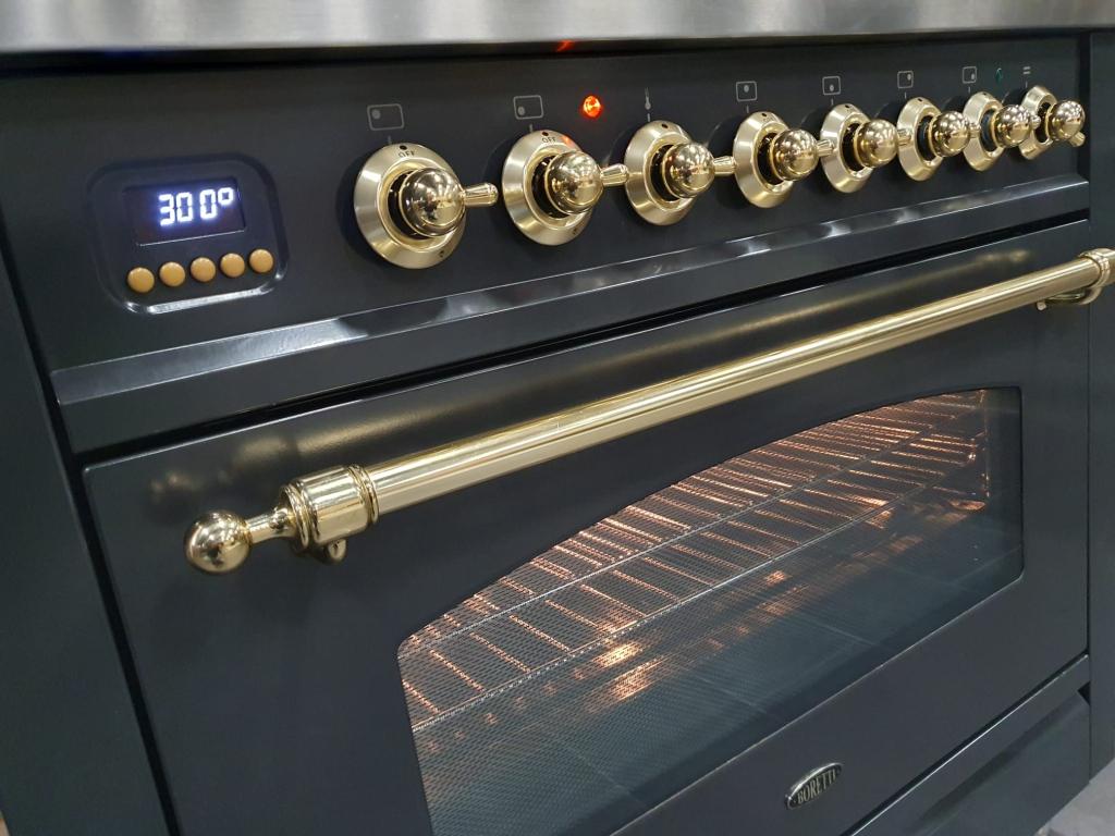 Boretti Fornuis 90cm antraciet messing/goud 6 pit 300° oven, Witgoed en Apparatuur, Niet ingevuld, 60 cm of meer, Niet ingevuld