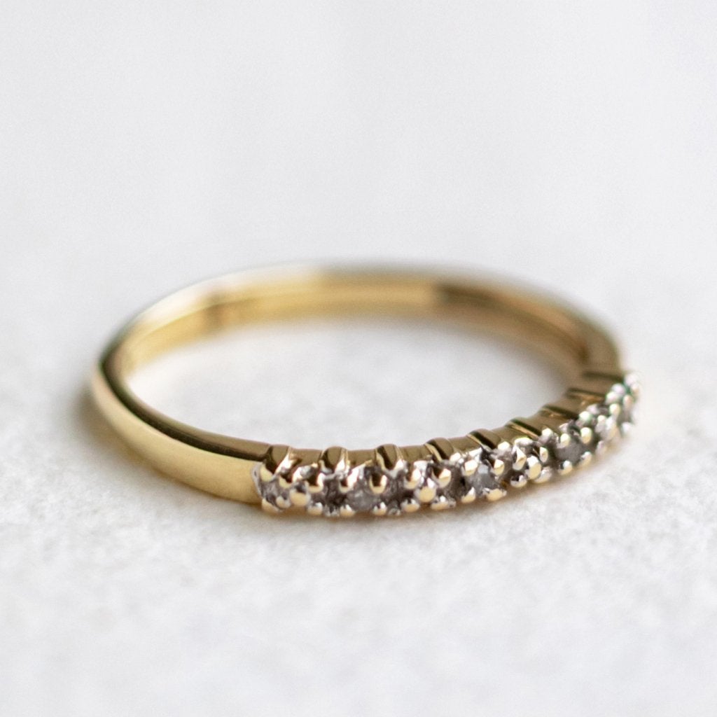 Vintage 9K gouden H eternity ring met diamanten maat 16,25, Ophalen of Verzenden, Met edelsteen, Dame, Goud