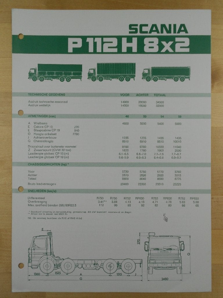 Scania P112 8x2 1981 Technische Specificatie Brochure P 112, Ophalen of Verzenden, Zo goed als nieuw, Overige merken, Scania