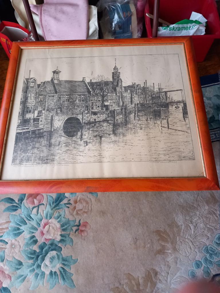 Schilderij Delfshaven gesigneerd door Den Boer, Antiek en Kunst, Ophalen of Verzenden