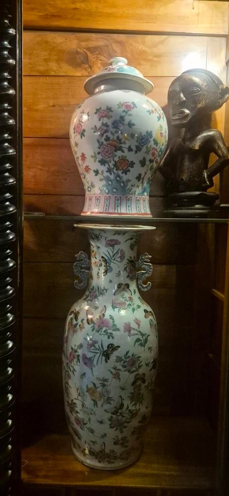 Antieke Chinese Porseleinen Vaas dekselpot famille rose, Ophalen of Verzenden