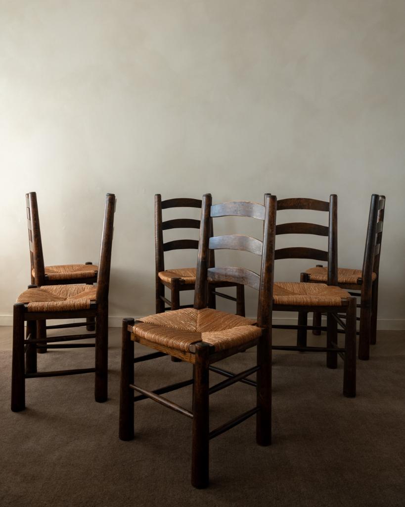 Vintage Brutalist Eetkamerstoelen Georges Robert Set van 6, Huis en Inrichting, Stoelen, Ophalen, Brutalist rustiek, Gebruikt