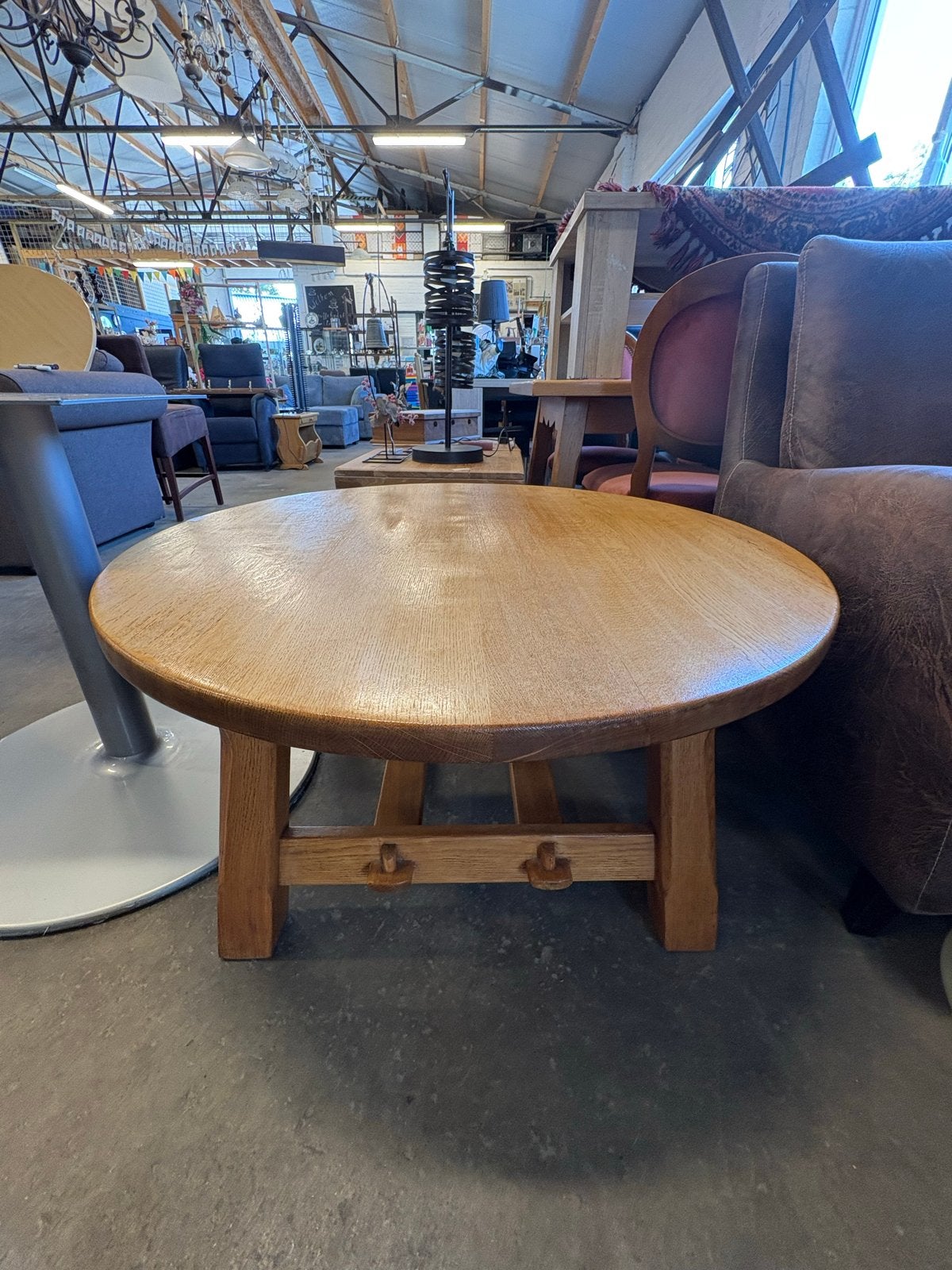 Ronde houten salontafel - 100 cm diameter, Ophalen, Gebruikt, Rond, 50 tot 100 cm