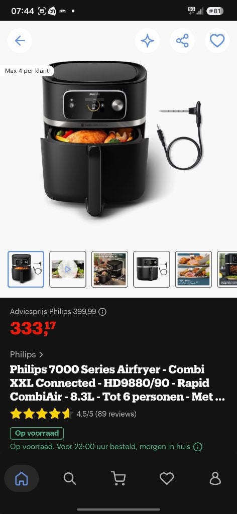 Foto 4 van Philips Airfryer XXL Connected HD9880/90 - Goed onderhouden
