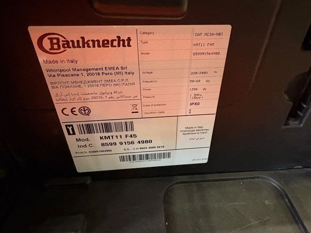 Bauknecht KMT11 F45 Volautomatische Inbouw Koffiemachine, Gebruikt, ., Koffiemachine, Koffiebonen