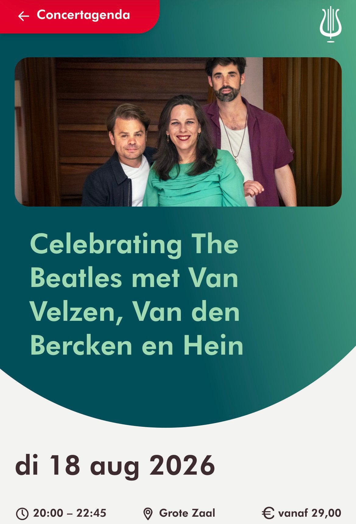 2 tickets Celebrating the Beatles 18 aug Concertgebouw A’dam, Tickets en Kaartjes, Twee personen, Augustus
