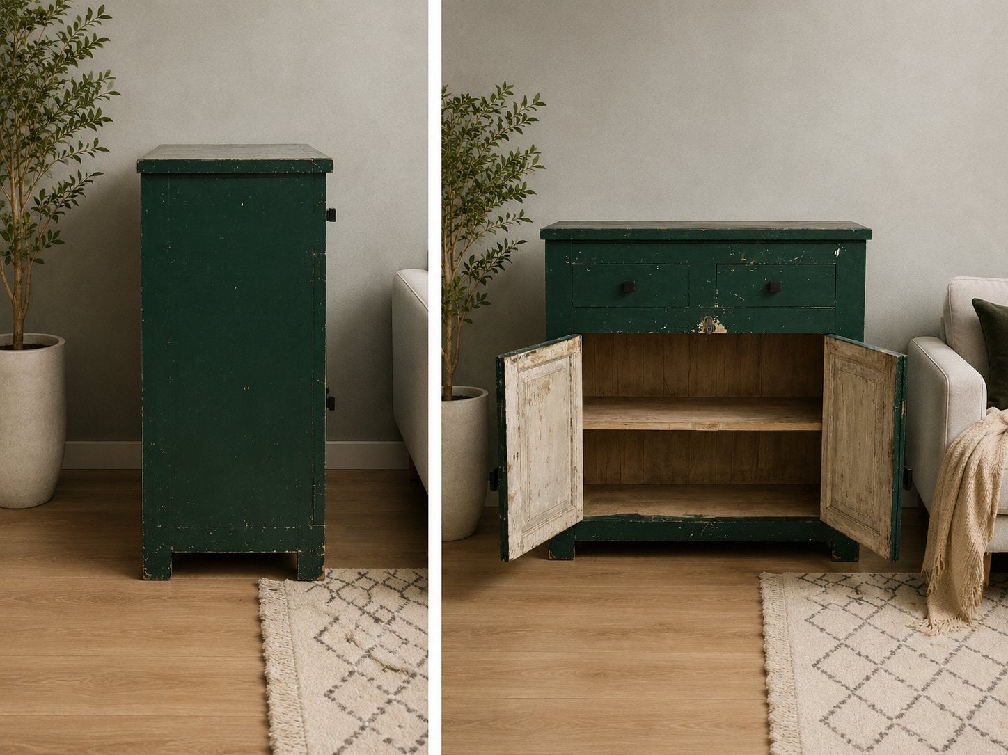 Vintage houten kast - Donkergroen, Ophalen