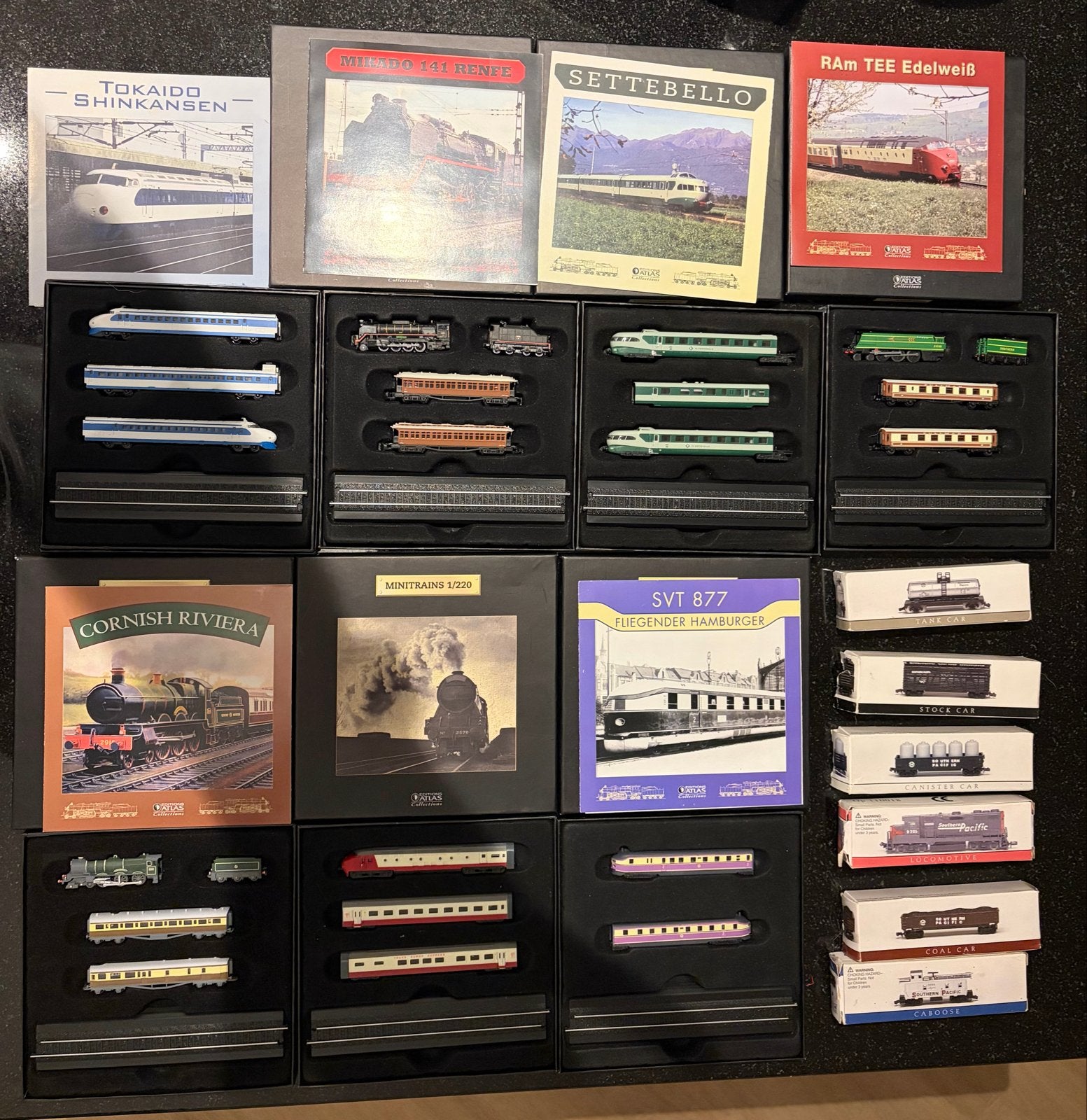 Grote collectie miniatuur treinen en wagons (Atlas Collectio, Hobby en Vrije tijd, Ophalen of Verzenden, Zo goed als nieuw, Treinset