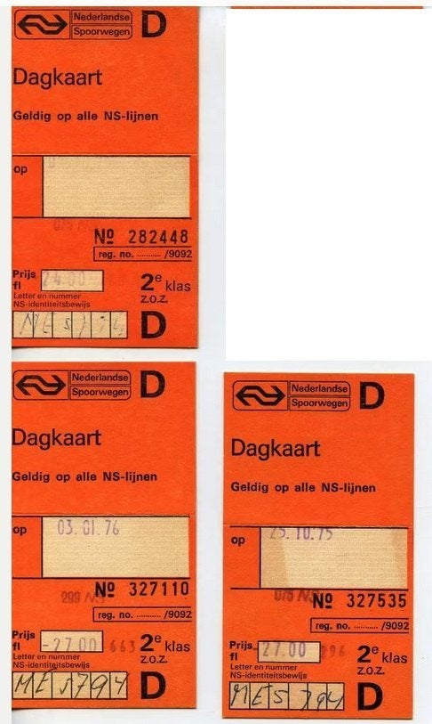 oude treinkaartjes NS Dagkaart, Verzenden, Gebruikt, Trein, Overige typen