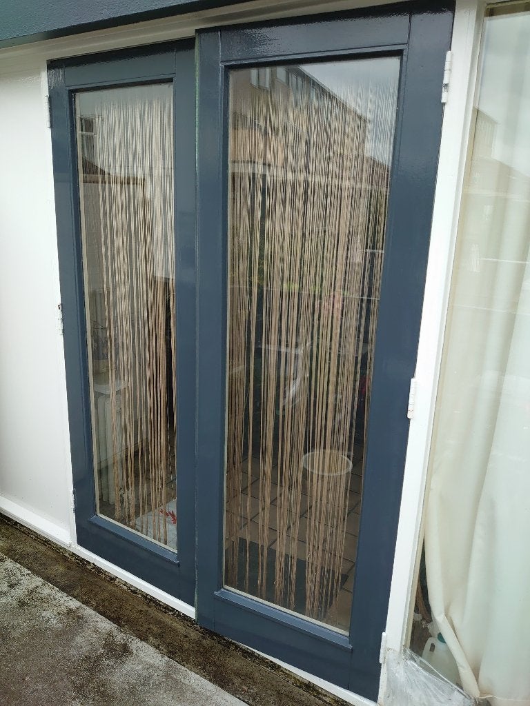 Dubbele tuindeuren stolpdeuren samen ca 152 x 213 cm, Doe-het-zelf en Verbouw, Deuren en Horren, Gebruikt, Buitendeur, 200 tot 215 cm