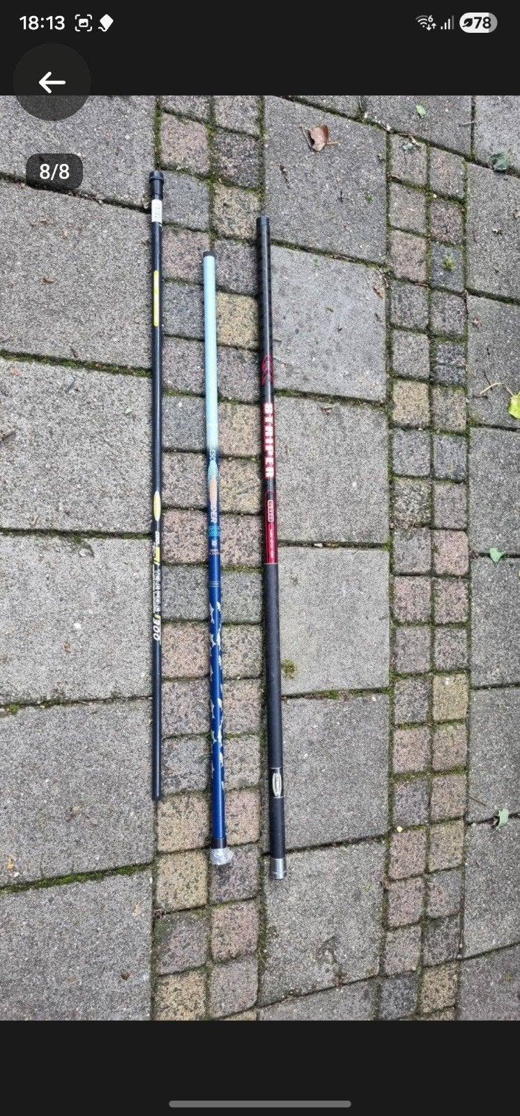 Set van 3 Carbon Vaste Stokhengels: 3m, 4m en 6m, Watersport en Boten, Ophalen of Verzenden