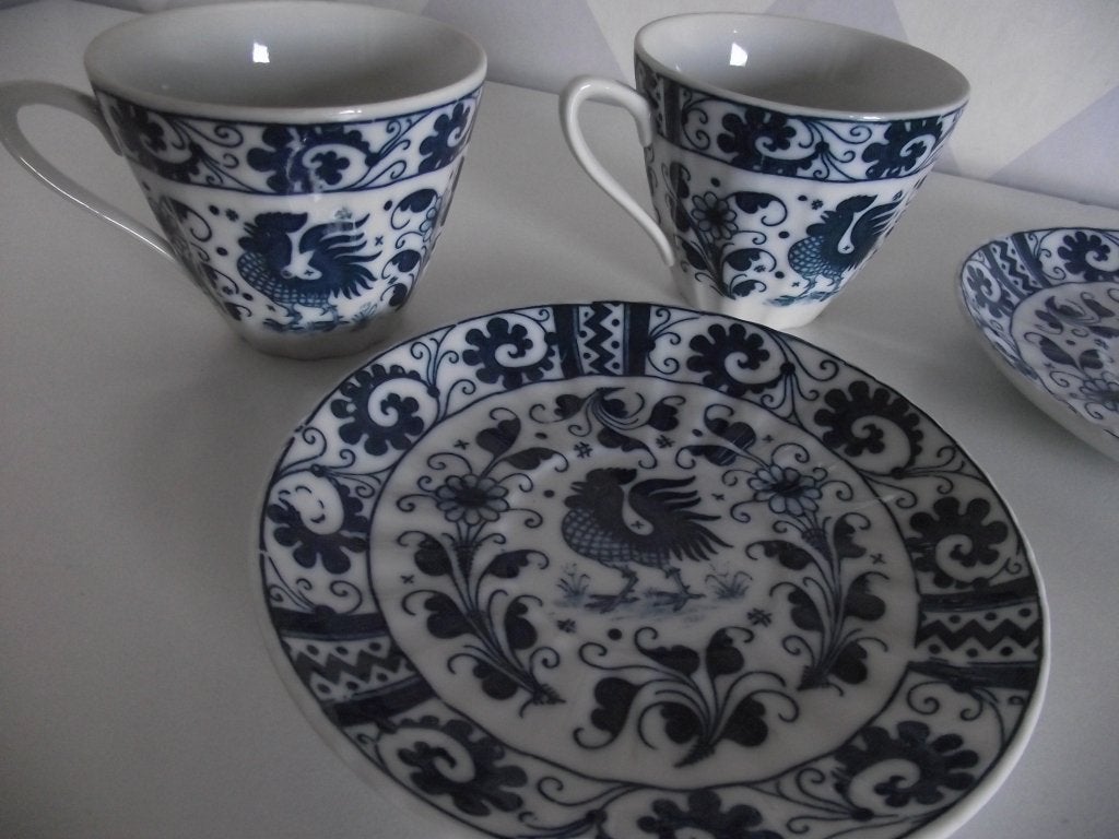 2 blauw wit porselein kop en schotel  Haan 1950 Japan p s, Antiek en Kunst, Ophalen of Verzenden