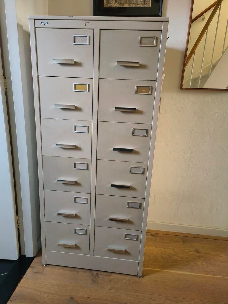 Vintage Gispen archiefkast - 12 laden - industrieel design, Ophalen, Industrieel, Mid-century, Gebruikt, 100 tot 150 cm