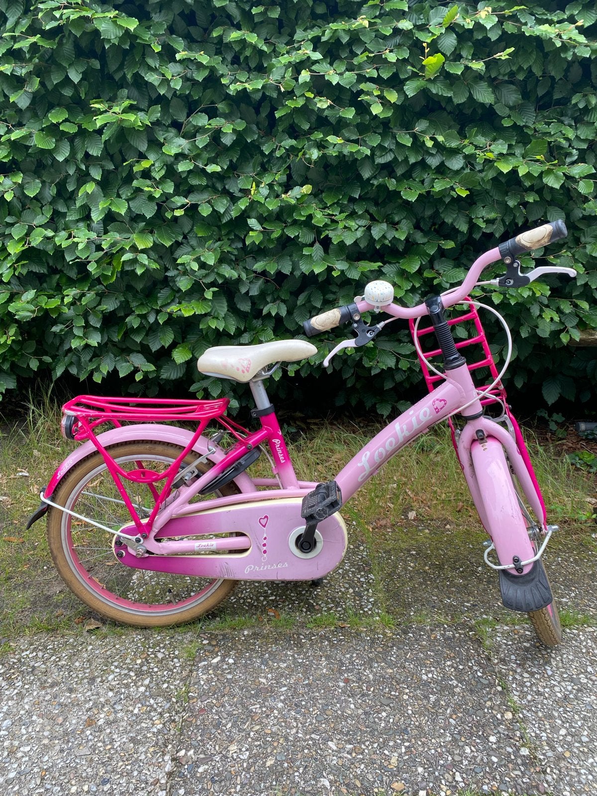 Roze kinderfiets Lookie 18 inch met voordrager, Ophalen, Gebruikt, Velgrem, 16 tot 20 inch