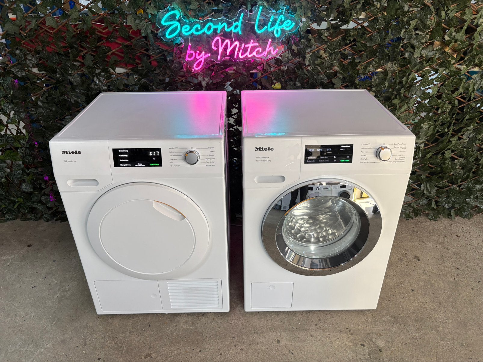 Miele W1 + T1 Set Excellence PowerWash 9kg, Ophalen, 8 tot 10 kg, Refurbished, 1600 toeren of meer