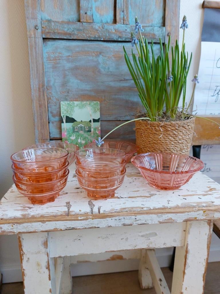 Setje vintage roze glas onderdelen, Ophalen of Verzenden