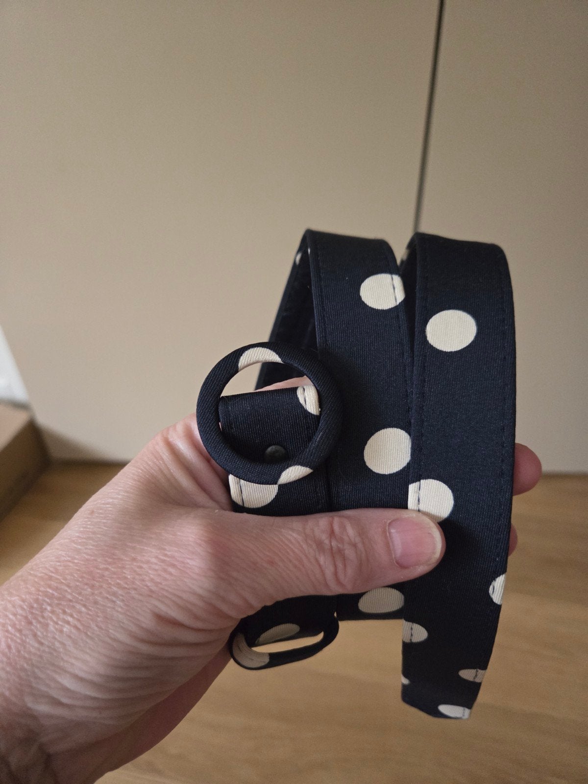 NIEUW KING LOUIE polkadot RIEM....blauw/creme, Kleding | Dames, Ophalen of Verzenden, Nieuw, Overige kleuren, 90 tot 100 cm